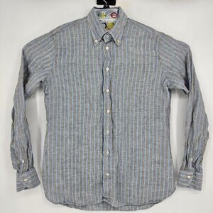 Borriello Napoli Shirt Mens 16.5 42 Button Down Casual Long Sleeve Linen Striped